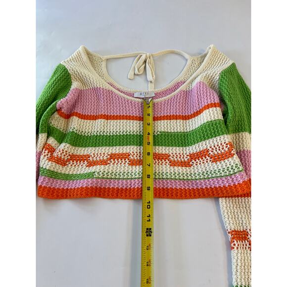 Grey Bandit Crochet Knit Striped Cropped Blouse Womens XL Beach Coastal Fairy - Picture 4 of 16